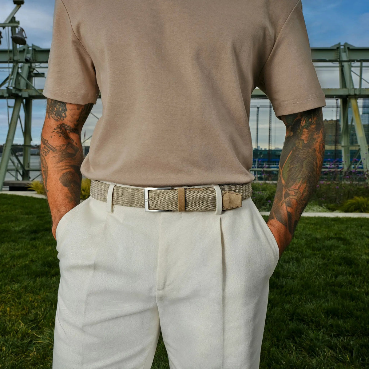 To Boot New York Taupe Woven Elastic & Suede Belt