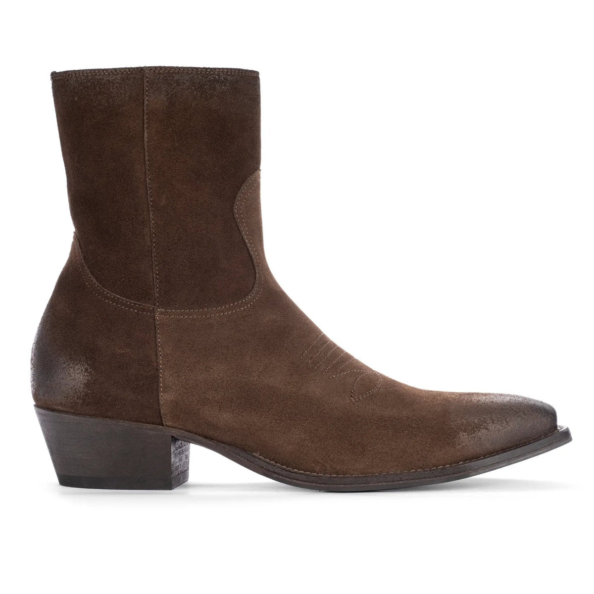 To Boot New York Atticus Dark Brown Suede Western Zip Boot