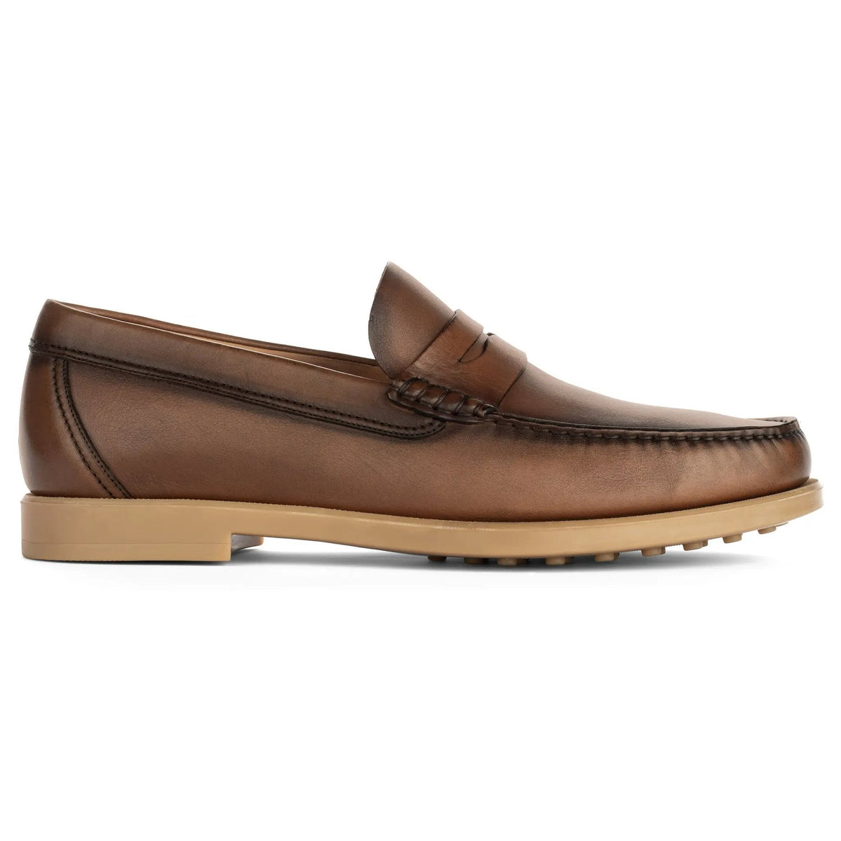 To Boot New York Bennett Burnished Tan Brown Baby Calf Leather Penny Loafer