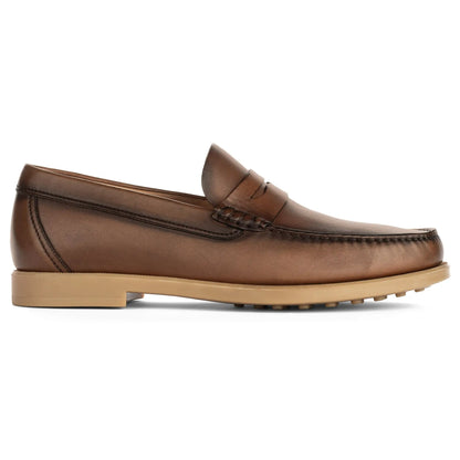 To Boot New York Bennett Burnished Tan Brown Baby Calf Leather Penny Loafer