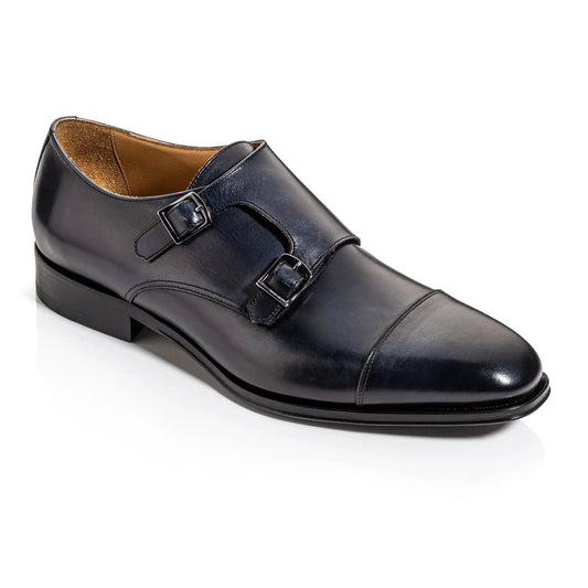 To Boot New York Dakota Navy Blue Leather Cap Toe Double Monkstrap