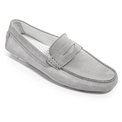 To Boot New York Carmel Light Grey Suede Penny Loafer Driving Shoe