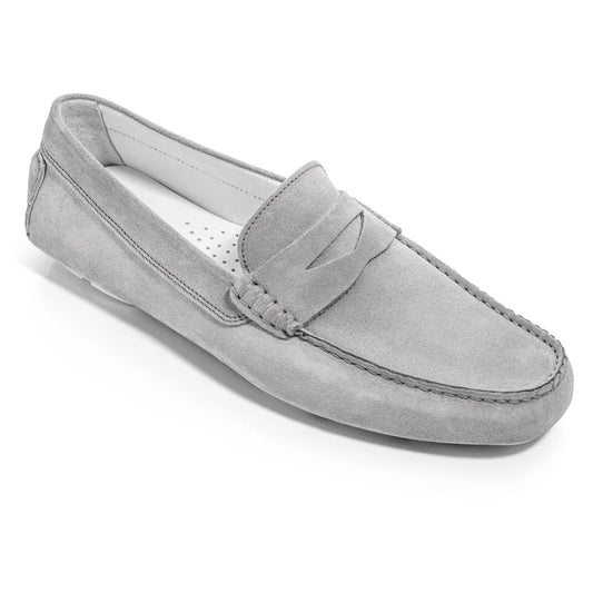 To Boot New York Carmel Light Grey Suede Penny Loafer Driving Shoe