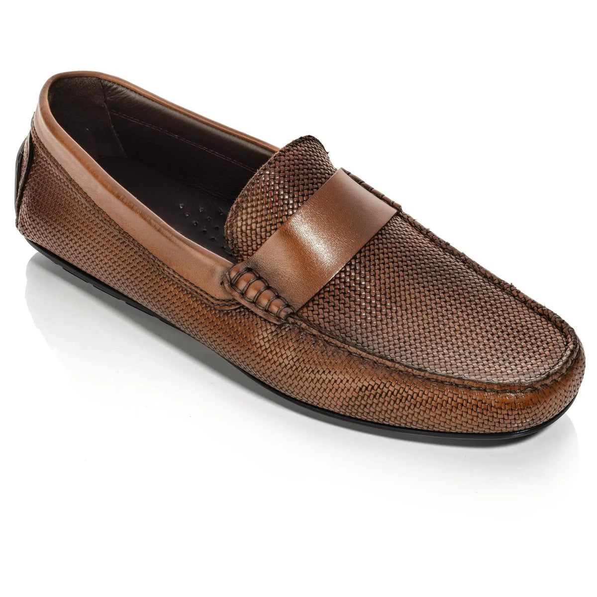 To Boot New York Magnus Burnished Tan Embossed Driving Shoe