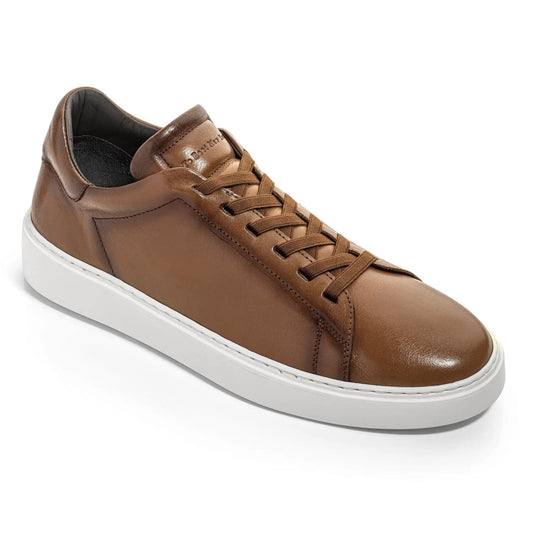 To Boot New York James Tan Calf Stretch Lace Luxury Low-Top Sneaker