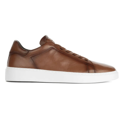 To Boot New York James Tan Calf Stretch Lace Luxury Low-Top Sneaker