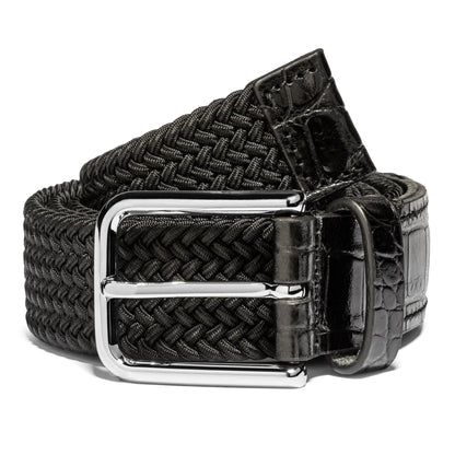 To Boot New York Black Elastic Belt with Black Croc-Embossed Leather Details
