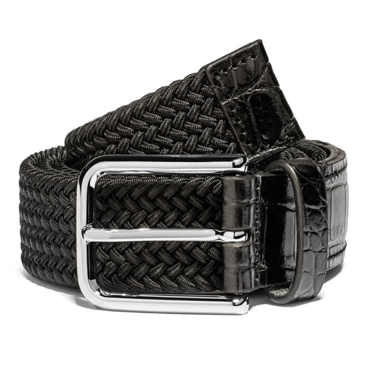 To Boot New York Black Elastic Belt with Black Croc-Embossed Leather Details