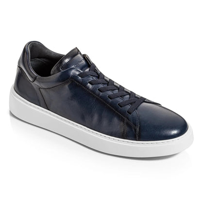 To Boot New York James Burnished Blue Calf Stretch Lace Luxury Low-Top Sneaker