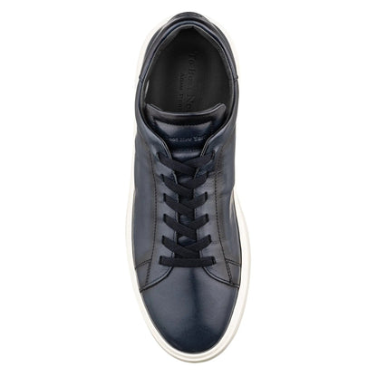 To Boot New York James Burnished Blue Calf Stretch Lace Luxury Low-Top Sneaker