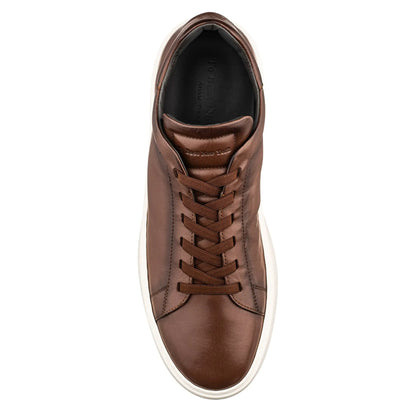 To Boot New York James Burnished Brown Calf Stretch Lace Luxury Low-Top Sneaker