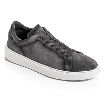 To Boot New York James Grey Aero Suede Stretch Lace Luxury Low-Top Sneaker