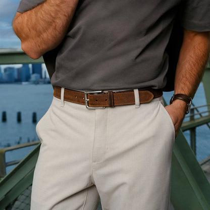 To Boot New York Mid Brown Waxed Suede Casual Belt