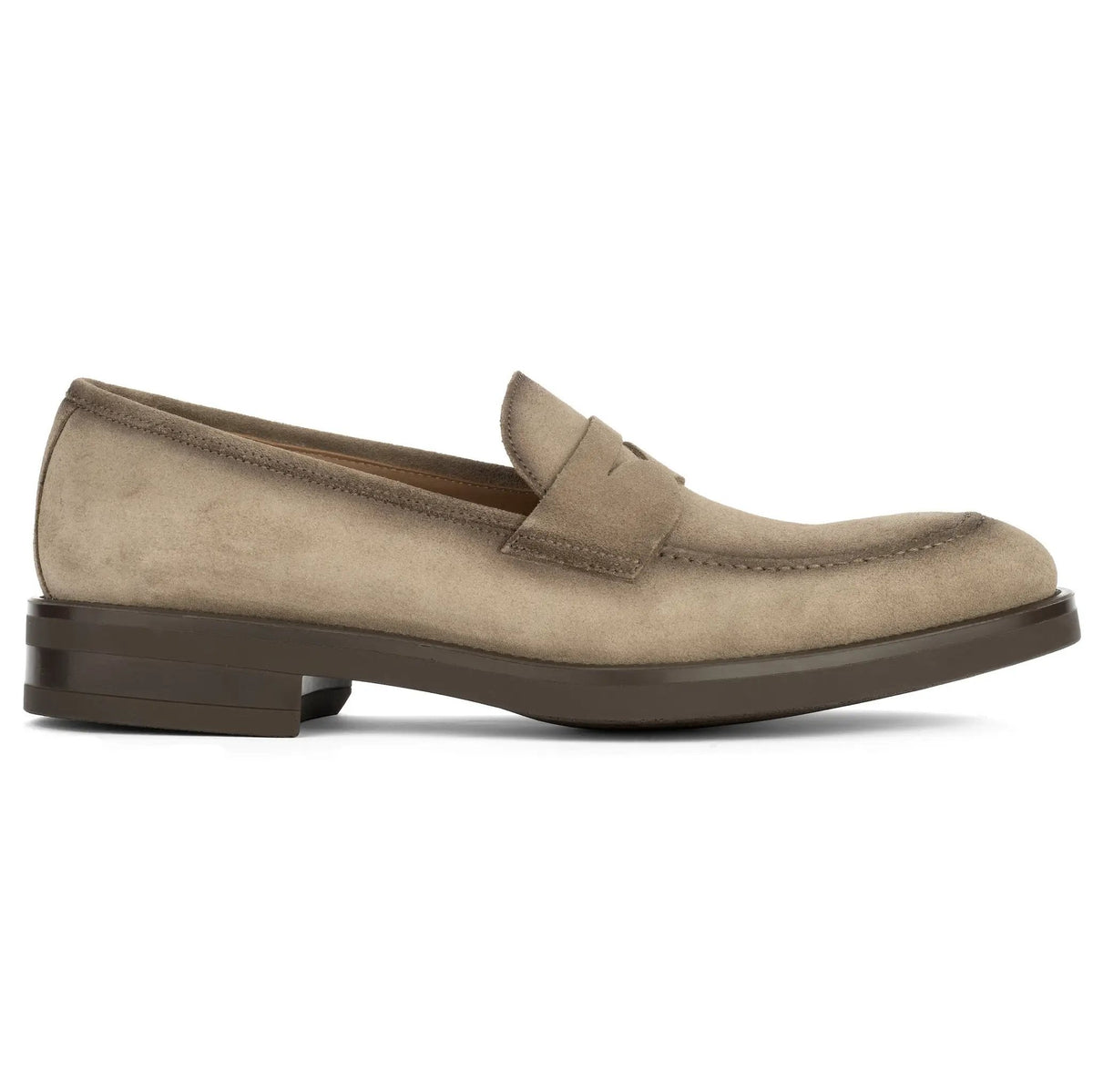 To Boot New York Le Grand Taupe Suede Penny Loafer with Aerograph Detail