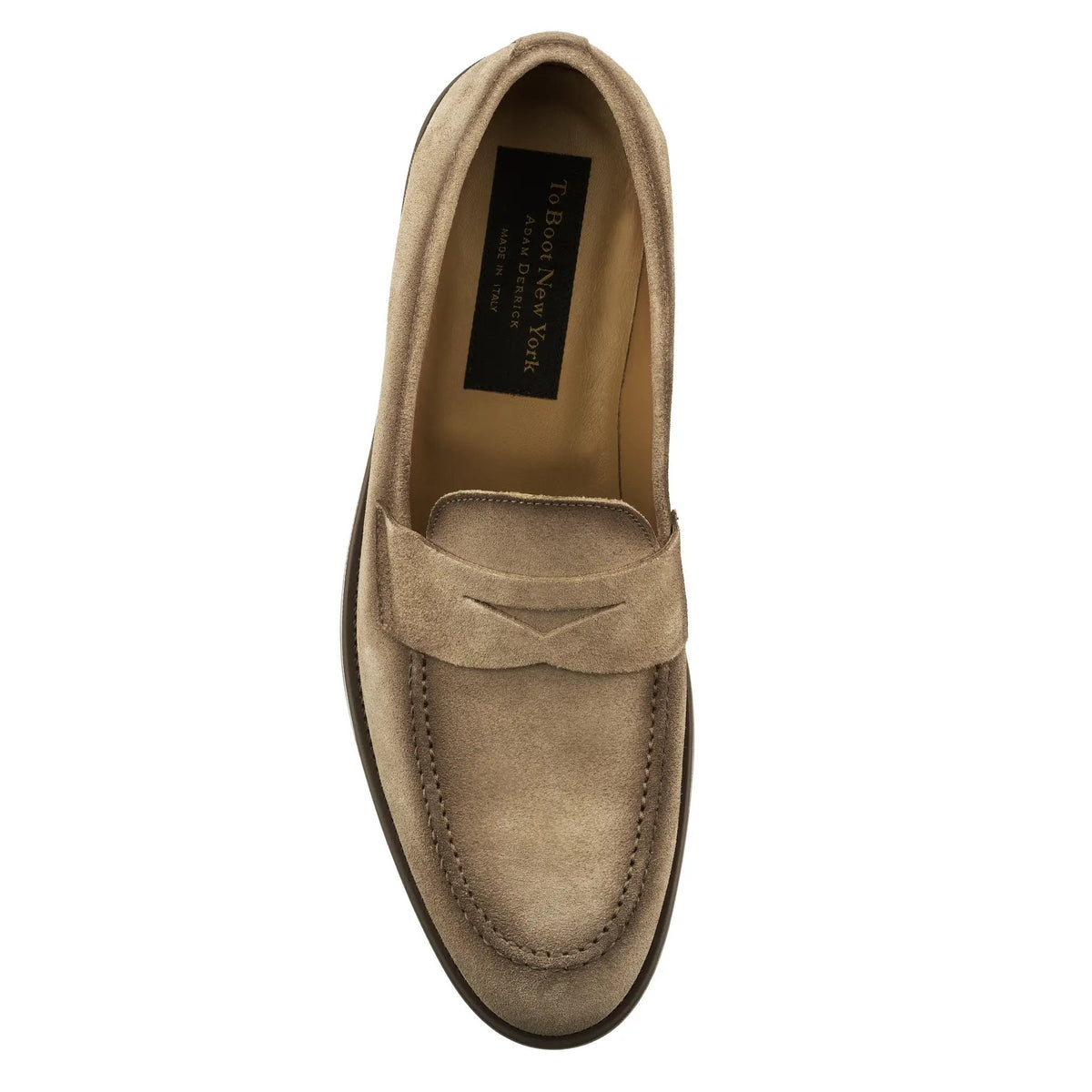 To Boot New York Le Grand Taupe Suede Penny Loafer with Aerograph Detail